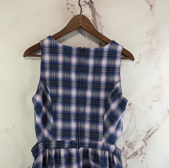 Hot Topic Dress Womens Medium Purple Plaid Cutout Skater Tank Mini Grunge Y2K - Picture 6 of 13